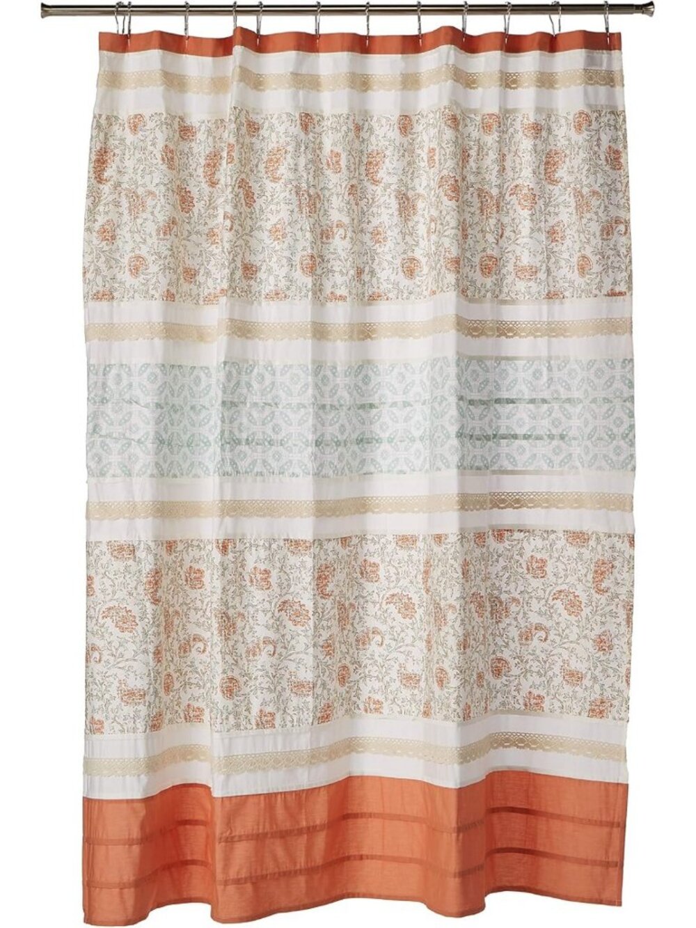 Chic Coral Cotton Shower Curtain, 72"x72", Shabby Style Bathroom Decor